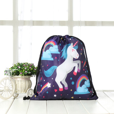 

Cute Unicorn School Bag Women Girl Drawstring Backpack Handbag Rainbow Unicorn Sport Bags Travel Backpack