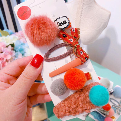 

Cute Children Hair Clips 0-8T Candy Color Plush Princess Imitation Color Matching Leather Hair Duckbill Clips 5 Pieces