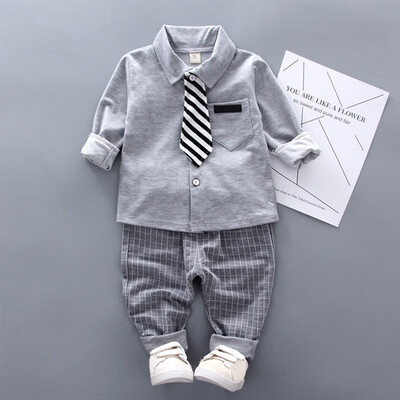 

Baby Boy Clothes Fashion Solid Print Long Sleeve Shirt Blouse Plaid Trousers Casual Outfits Clothes