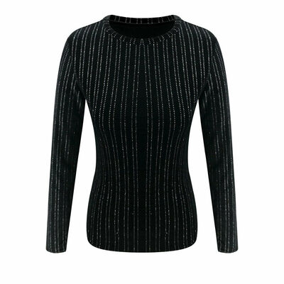 

Womens Beading Long Sleeve Round Neck Slim Fit Pullover Ladies Tops Shirts