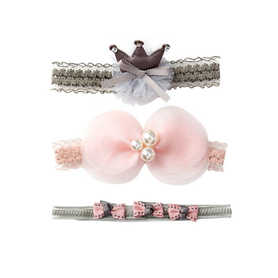 

3pcsSet Children Hair Accessories Childrens Elastic Hairband Headwear New Fashion Girl Bow Crown Lace Headbands 0-4Y
