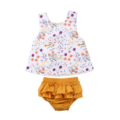 

2019 Summer New Toddler Kids Baby Girls Outfit Clothes Sleeveless Print Floral T-shirt TopsTuTu Pants Shorts Infant Clothes Set