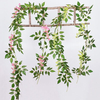 

2m Simulation Wisteria Flower Vines Wedding Decorations Artificial Flowers Arch Decor with Green Leaves Hanging Wall Garland