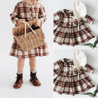 

Kids Girls Long Sleeve Plaid Christmas Party Prom Wedding Casual Bow Tutu Dress