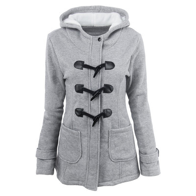 

Women Ox Horn Buckles Long Coat Cotton Female Overcoat FOR womens thickened medium long hooded wool jackets cotton