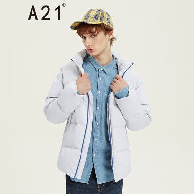 

A21 2018 autumn&winter new mens fashion stickers hit color zipper fit collar long sleeve thick down jacket 4811153011 light gray 17084AM