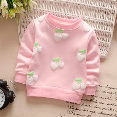 

2019 Baby Girls Sweatshirts Autumn Winter Thicken Warm Children Hoodies Toddler Cherry Printed Long Sleeve Kids T-shirt Clothes