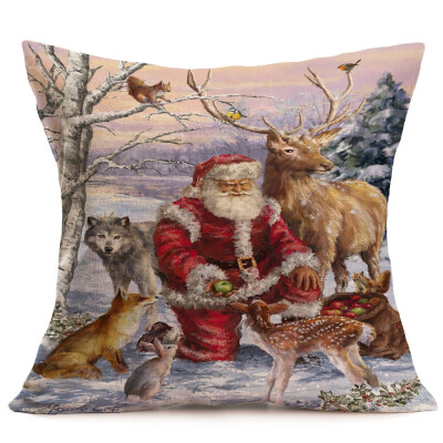 

Siaonvr Merry Christmas Linen Santa Pillow Cases Sofa Cushion Cover Home Decoration