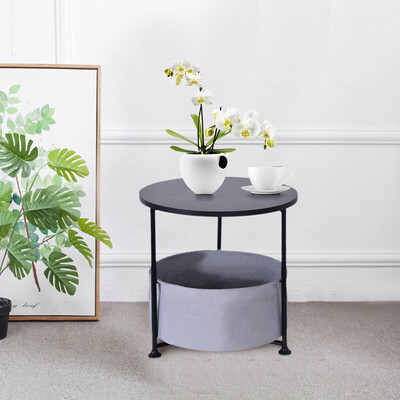 

Gobestart Round Wood Side Table with Fabric Storage Black DoubleThree Layer