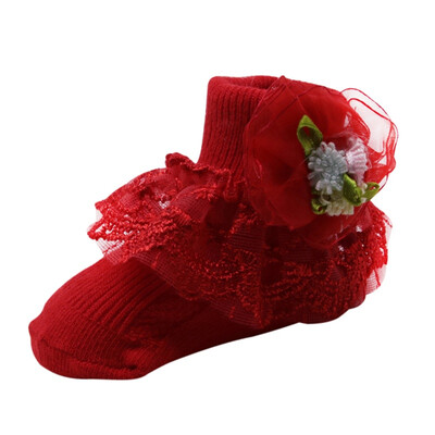 

Cute Baby Girls Cotton Sweat Absorbent Non - Slip Socks With Lace Floral Socks