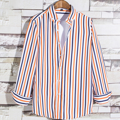

Mens Shirts Tops Fashion Striped Single-breasted Long Sleeve Slim T-Shirt Plus