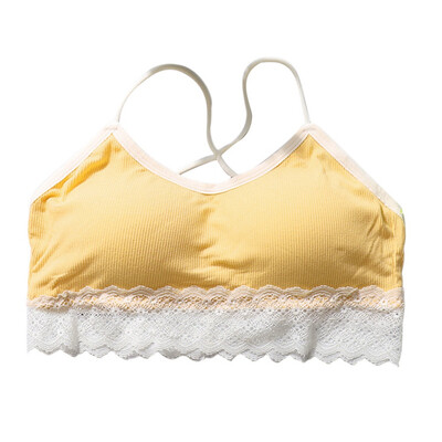 

New Simple Solid Color Cross Sling Bottom Lace Stitching Beauty Back No Steel Ring Wrapped Chest