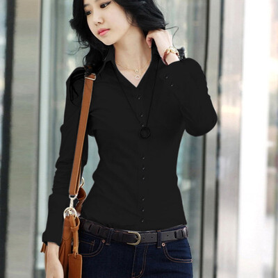 

Casual Shirt Women Spring Autumn Career Blouse Full sleeved Slim Shirt Turn-down Collar Blouse OL Large Size