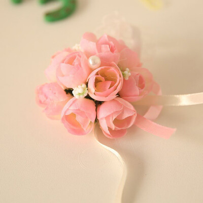 

5pcs Wedding Decoration Beautiful Elegant Bridesmaid Wrist Flower Pearl Decoration Wedding Party Prom Hand Flower Western style