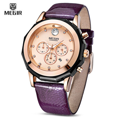 

MEGIR ML2042L Women Quartz Watch Rhinestone Calendar Luminous Female Wristwatch
