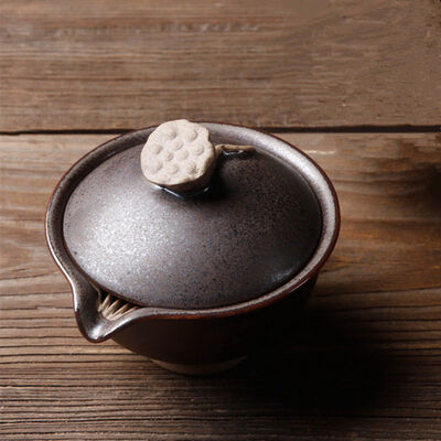 

Lotus Seedpod Lidded Bowl Gongfu Tea Ceramic Glazed Gaiwan 150ml 5oz