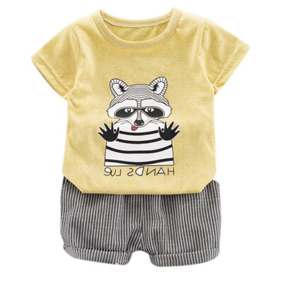 

Summer Baby Boy Clothes Animal Cartoon New Clothing Set Short Sleeve Cartoon Animal Print T-shirt TopsShorts Costume Set