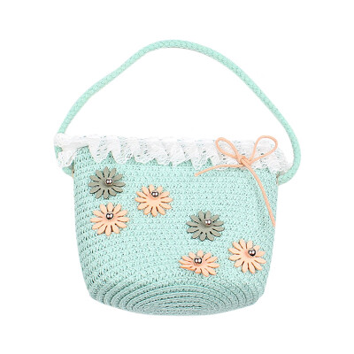 

Children Flower Zipper Cross-body Handbag Fashion Girls Kids Straw Shoulder Messenger Bag