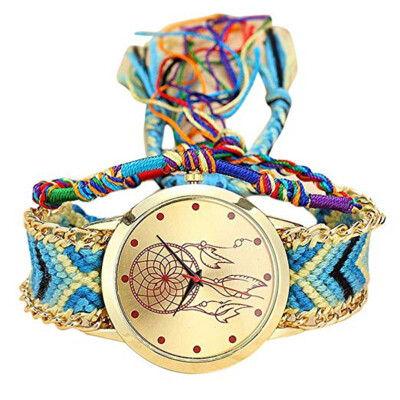 

Women Quartz Analog Watch Knitted Ethnic Style Hand-Woven Bracelet Handmade DIY Wristwatch