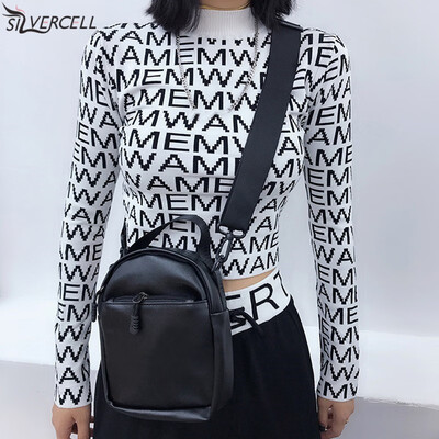 

Harajuku Women Tops Retro Wild Letter Pattern Knit Tops Fashion Chic O Neck Long Sleeve Cropped Korean Style T-shirt