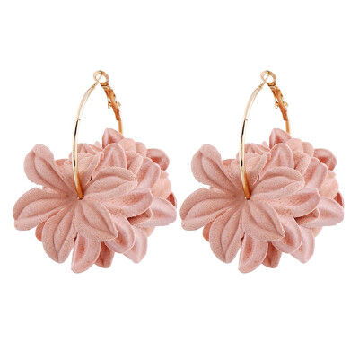 

New 4 Colors Fabric Flower Hoop Earrings Girl Women Party Ear Jewelry Gift