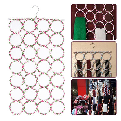 

28 Ring Scarf Shawl Scarves Holder Foldable Tie Belt Hook Organizer Rattan Weave Hanger Wardrobe Storage Holder Display Rack