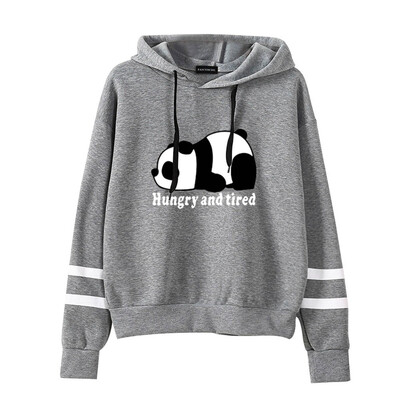 

Fashion Women Cute Panda Graphic Hooded Hoodie Hungry And Tired Printed Sweatshirt Pocket Pullover Sweatshirt