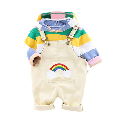 

Cute Girls Clothes Autumn Outfits Long Sleeve Striped Hoodie SweatshirtStrap Trousers Casual Sets