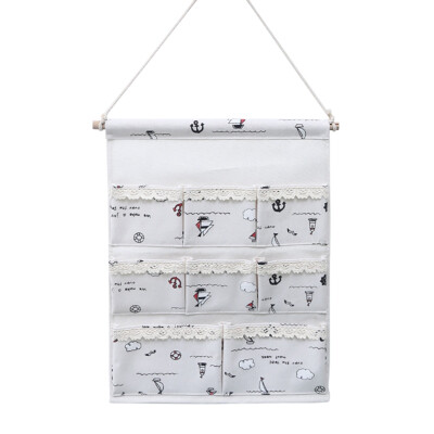 

Waterproof Linen Cotton Fabric Wall Door Cloth Practical Hanging Storage Bag Case 8 Pocket Eco-friendly Home Storage Bag