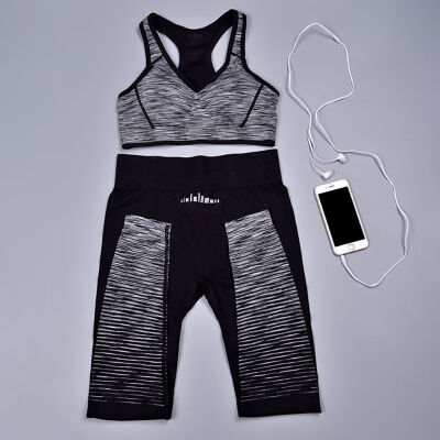 

ROPALIA Women Workout Gym Fitness Bras Pants Sets Leggings Fitness Sportwear Suits Shockproof Gathered Vest Elastic Pants