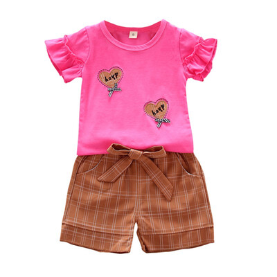 

Baby Girl Clothes Summer Baby Girls Casual Flare Sleeve Heart Pattern T-shirt TopsShorts Suits Costume Set 0-4T