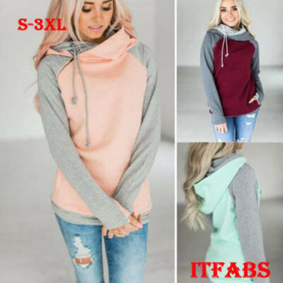 

New Womens Plain Warm Jumper Top Hooded full length Sleeves Hoodie Sweatshirt