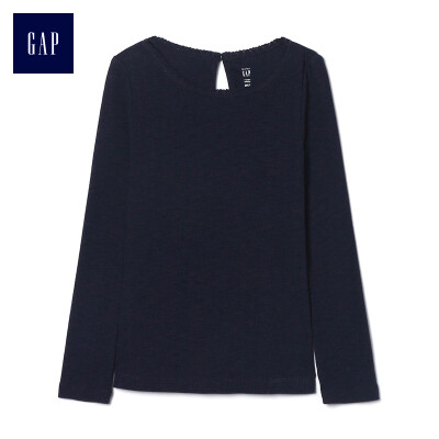 

GAP flagship store female young lace trim round neck long sleeve t-shirt 356759 navy blue 12-18M