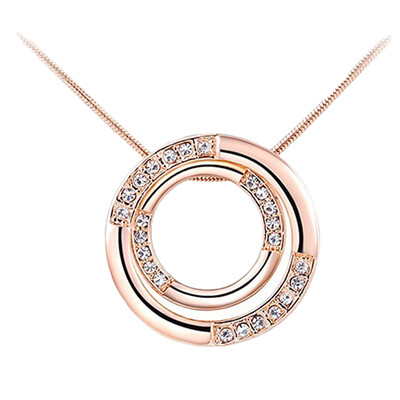 

Necklace for Women Double Circle Pendant Women Necklace Rose Gold Color Chain Mothers Day Gift