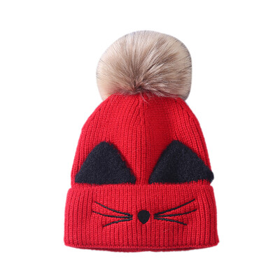 

Newborn Boys Girls Cute Autumn Winter Warm Kids Baby Plush Ball Design Hats Wool Hemming Caps Baby Caps Fashion Hot