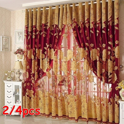 

24PCS Window Curtain Tulle Jacquard Tulip Flower Sheer Window Curtain Beads Tassel Door Scarf Drapes Valance