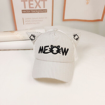 

Boys Girls Children Caps Hats Adjustable Sun Protection Cartoon Striped Print Casual Ear Design Mesh Visors