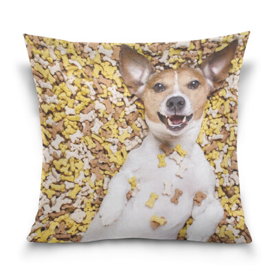 

ALAZA Throw Pillow Case Decorative Pillow Covers 16 X 16 inch Hungry Dog In Big Food Pattern Pillowcase