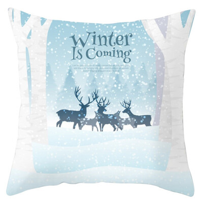 

New Christmas Blue Snow Scene Golden Snowflake Pillow Case Waist Throw Cushion Cover Home Decor Xmas Decor