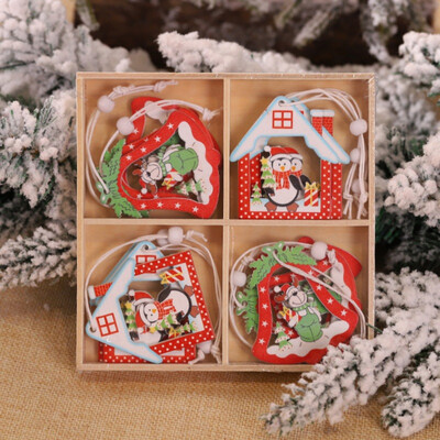 

Christmas Gift Wooden Cartoon Shape Decoration Christmas Tree Pendant Set New Year Cute Ornaments