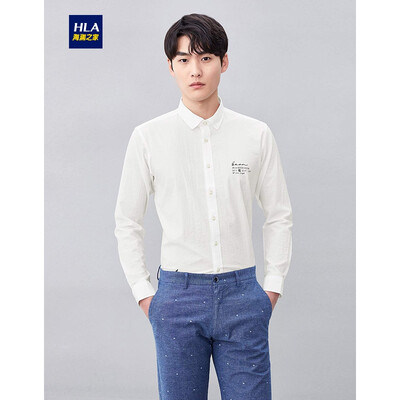 

HLA Haishus parents sleeve casual shirt male 2019 summer new product comfortable soft buckle collar long lining HNEAD2R065A beige 65 17592A 40