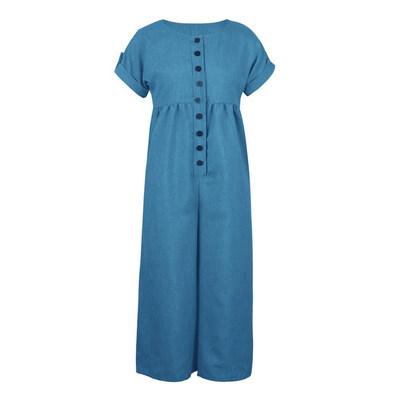 

2019 Summer Casual Jumpsuits Womens Short Sleeve Loose Jumpsuit Solid Color Buttons Linen Cotton Playsuit Trousers Overalls