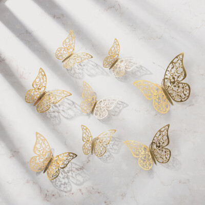 

JPGIF 12 Pcs 3D Hollow Wall Stickers Butterfly Fridge for Home Decoration New