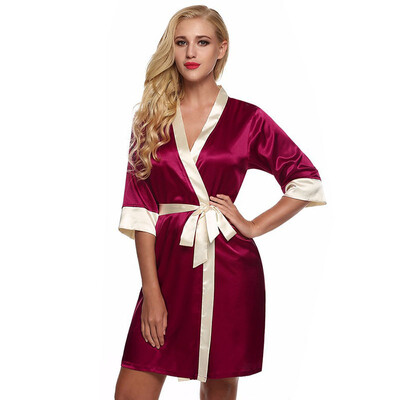 

Women Silk Satin Short Night Robe Solid Kimono Robe Fashion Bath Robe Sexy Bathrobe Peignoir Femme Wedding Bride Women Robe