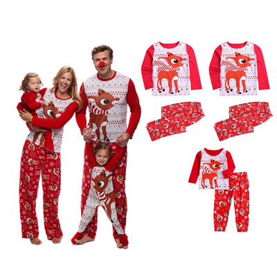 

2pcsSet Family Matching Outfits Look Christmas Deer Parent-child Pajamas Set New Father Mother Baby Clothing Set