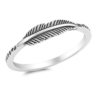 

Oxidized Leaf Fashion Feather Ring New 925 Sterling Silver Band Size 3-12