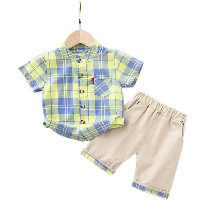 

Baby Boys Short Sleeve Set Summer Plaid Print Tops Blouse T-shirtShorts Casual Outfits Sets