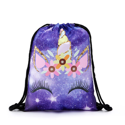 

Cartoon Rainbow Unicorn School Bag Women Girl Glitter Unikitty Drawstring Backpack Handbag Flower Unicorn Bag
