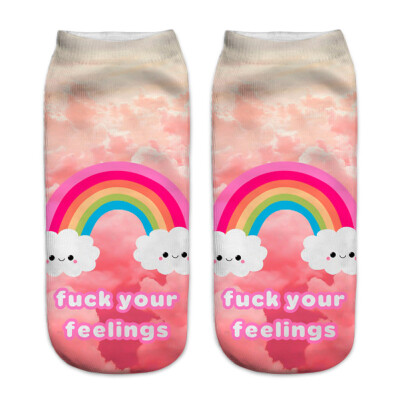 

1Pair Women Low Cut Ankle Socks Funny Unicorn 3D Printing Socks Cotton Hosiery Printed Socks