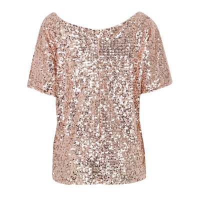 

Summer Women Shiny Causal Sequin Top Tank Three Quarter Sleeve Blouse Bling Vest